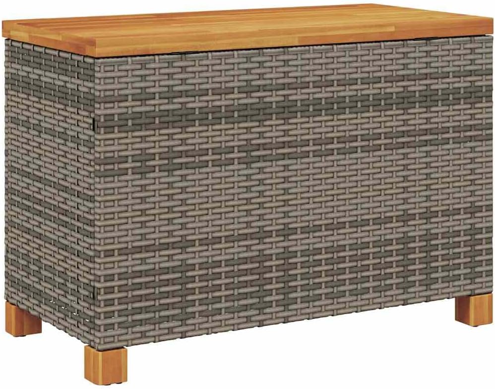 Patio Storage Box Gray 31.5x15.7x18.9 Inches Poly Rattan Acacia Wood Bench Seat with Waterproof Bag