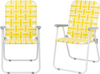 Vasitelan Patio Lawn Chairs Folding Chairs Set of 2, Webbed Folding Chair Outdoor Beach Chair Portable Camping Chair for Yard, Garden (Yellow & White)