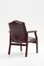 Leather Office Guest Chairs Set of 2, Ergonomic Waiting Room Chair with Arms Reception Chairs No Wheels Conference & Meeting Side Chairs Executive Furniture (Burgundy)