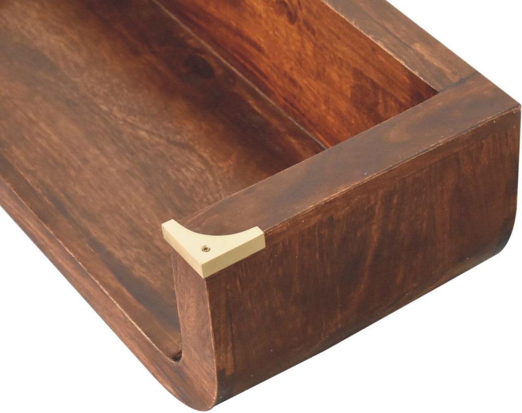 Solid Wood Indira California Walnut Floating Console Table, Open Shelf, Dark Brown
