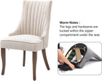 mikibama Linen Beige Dining Chairs Set of 2 Channel Tufted Kitchen Dinner Chair Comfy Fabric Upholstered Accent Chair for Dining Room with Solid Wood Legs