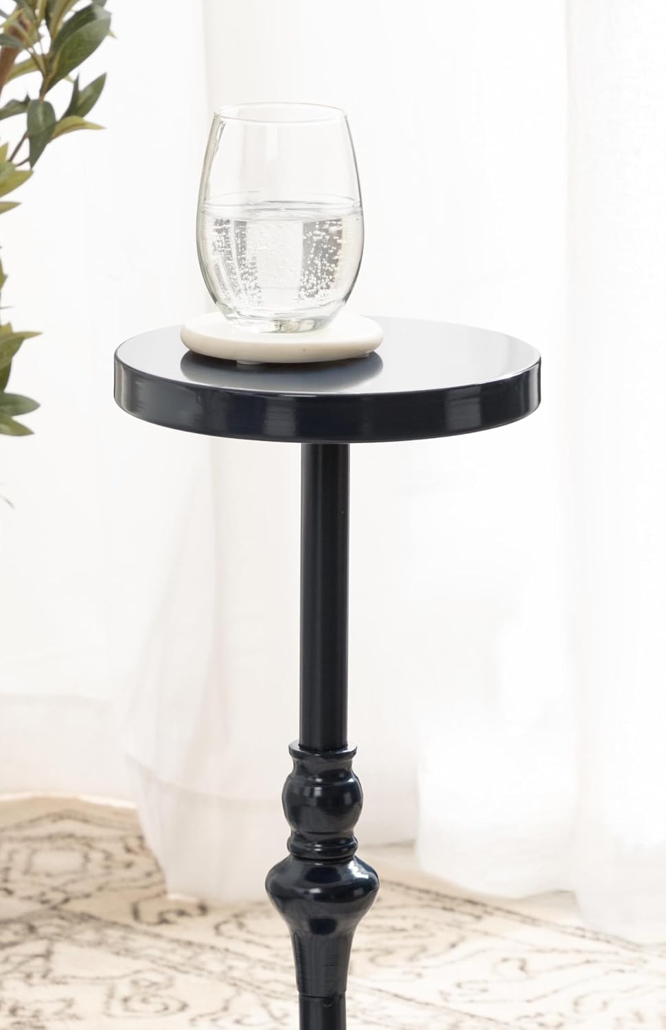 Kate and Laurel Stratton Vintage Round Pedestal Drink Table; 9 x 9 x 22; Navy Blue; Decorative Mini Table for Use as Indoor Plant Stand or Cute Living Room Accent