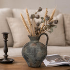 Ceramic Rustic Farmhouse Vase with Handle, 8.8 Inch Brown Vintage Vase, Rustic Ceramic Pottery for Home Decor, Farmhouse Decor Centerpiece for Kitchen, Living Room, Entryway