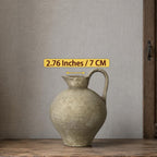Ceramic Rustic Farmhouse Vase with Handle, 8.8 Inch Beige Vintage Vase, Rustic Ceramic Pottery for Home Decor, Farmhouse Decor Centerpiece for Kitchen, Living Room, Entryway