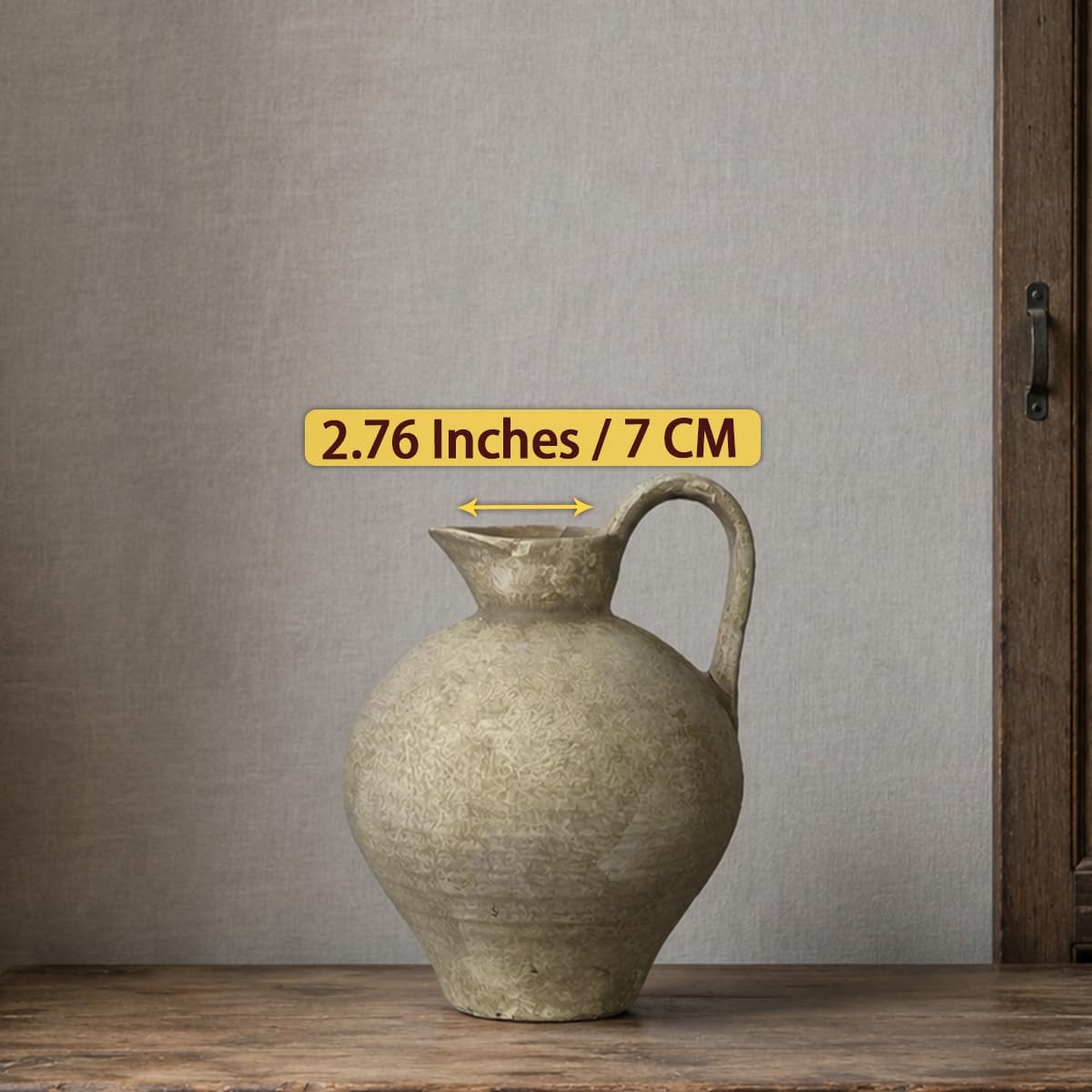 Ceramic Rustic Farmhouse Vase with Handle, 8.8 Inch Beige Vintage Vase, Rustic Ceramic Pottery for Home Decor, Farmhouse Decor Centerpiece for Kitchen, Living Room, Entryway