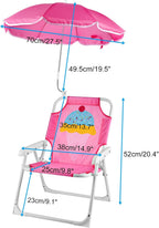 PLULON Kids Beach Chair with Umbrella Folding Lawn and Camping Chair with Summer Shade for Beach, Pool, Travel and Outdoor (for 1-5 Years Old)