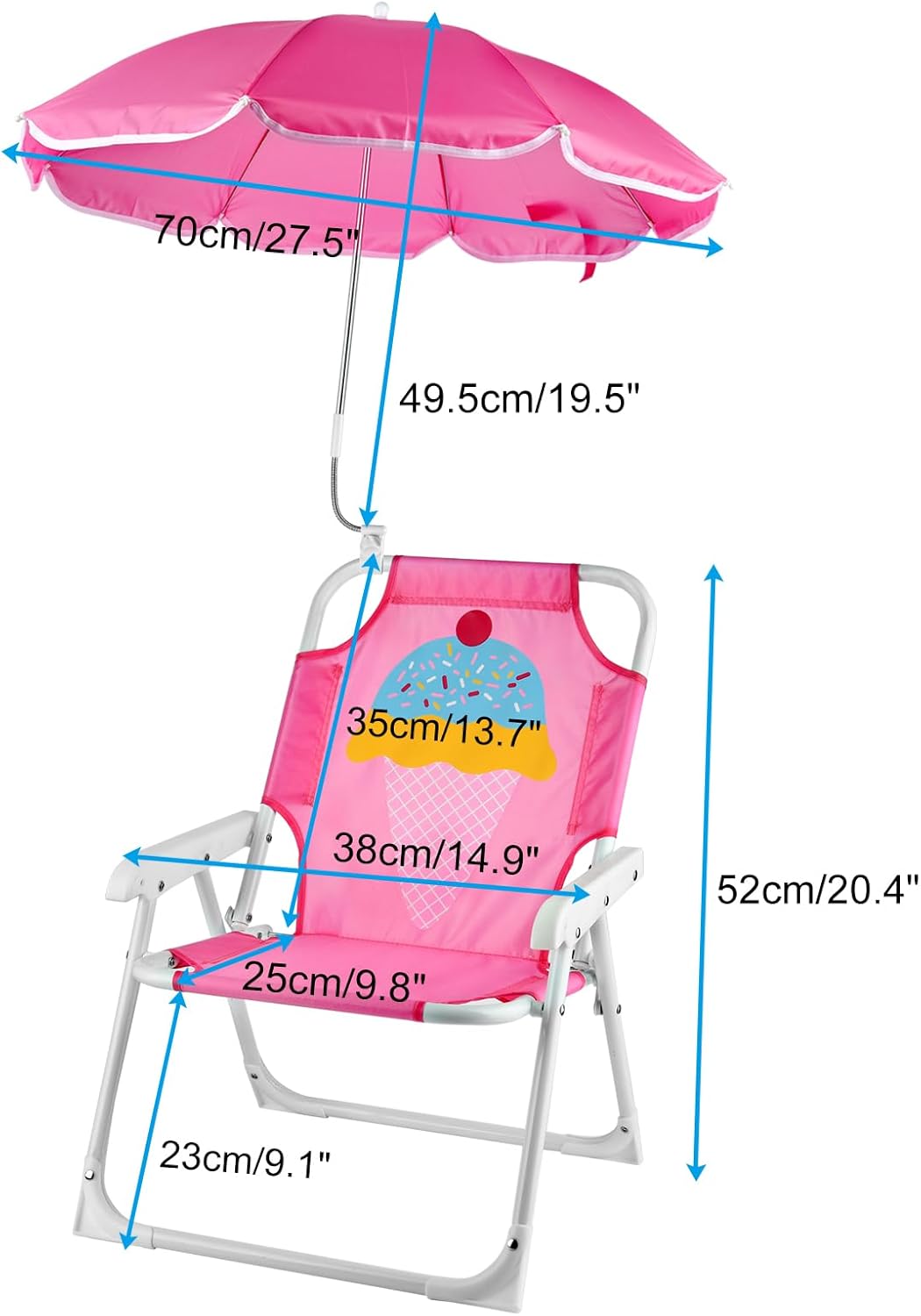 PLULON Kids Beach Chair with Umbrella Folding Lawn and Camping Chair with Summer Shade for Beach, Pool, Travel and Outdoor (for 1-5 Years Old)