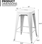 MoNiBloom Metal Bar Stools Indoor, 24 Inch Industrial Backless Stackable Counter Stools w/Square Seat Patio Furniture for Outdoor, White, Set of 4