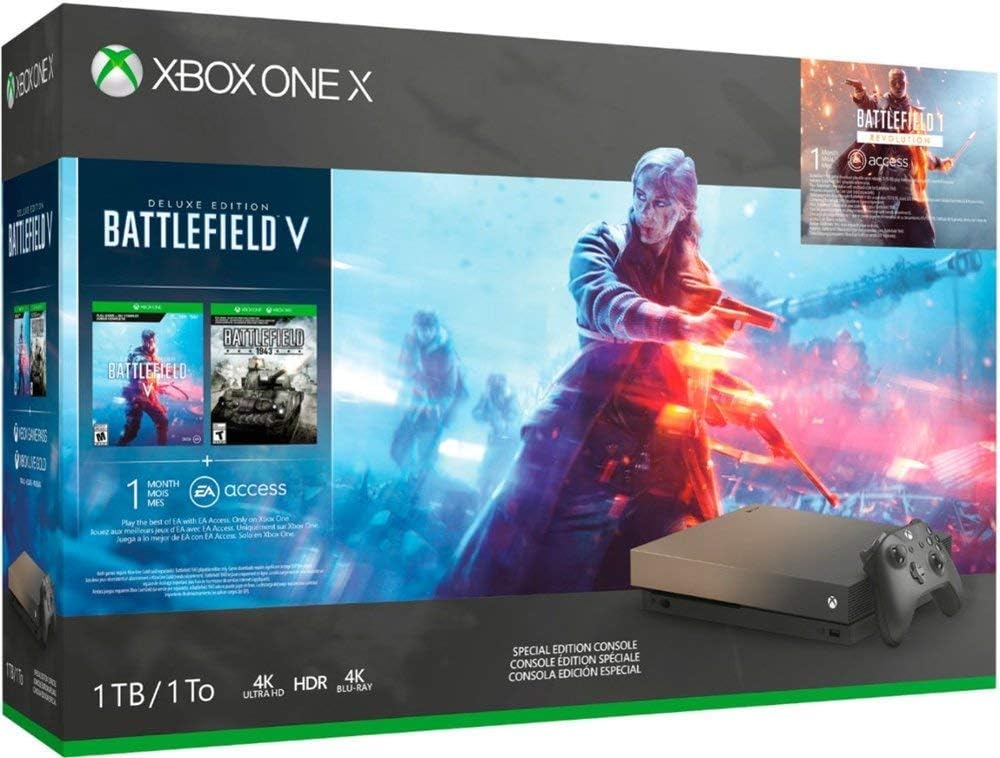 Xbox One X 1TB Console Gold Rush Special Edition Battlefield V Bundle [Video Game] (Renewed)