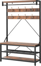 Amyove Large Coat Rack Shoe Bench Hall Tree Shoe Rack for Entryway 3-Tier Storage Shelf and Hooks Removable Industrial Accent Furniture Metal Frame 39.9"x15.7"x72"