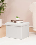 B FSOBEIIALEO Folding Storage Ottoman Cube Faux Leather Ottomans for Living Room, Bedroom, Home Office, Dorm Storage Footrest White 16.5"x12.6"x12.6"