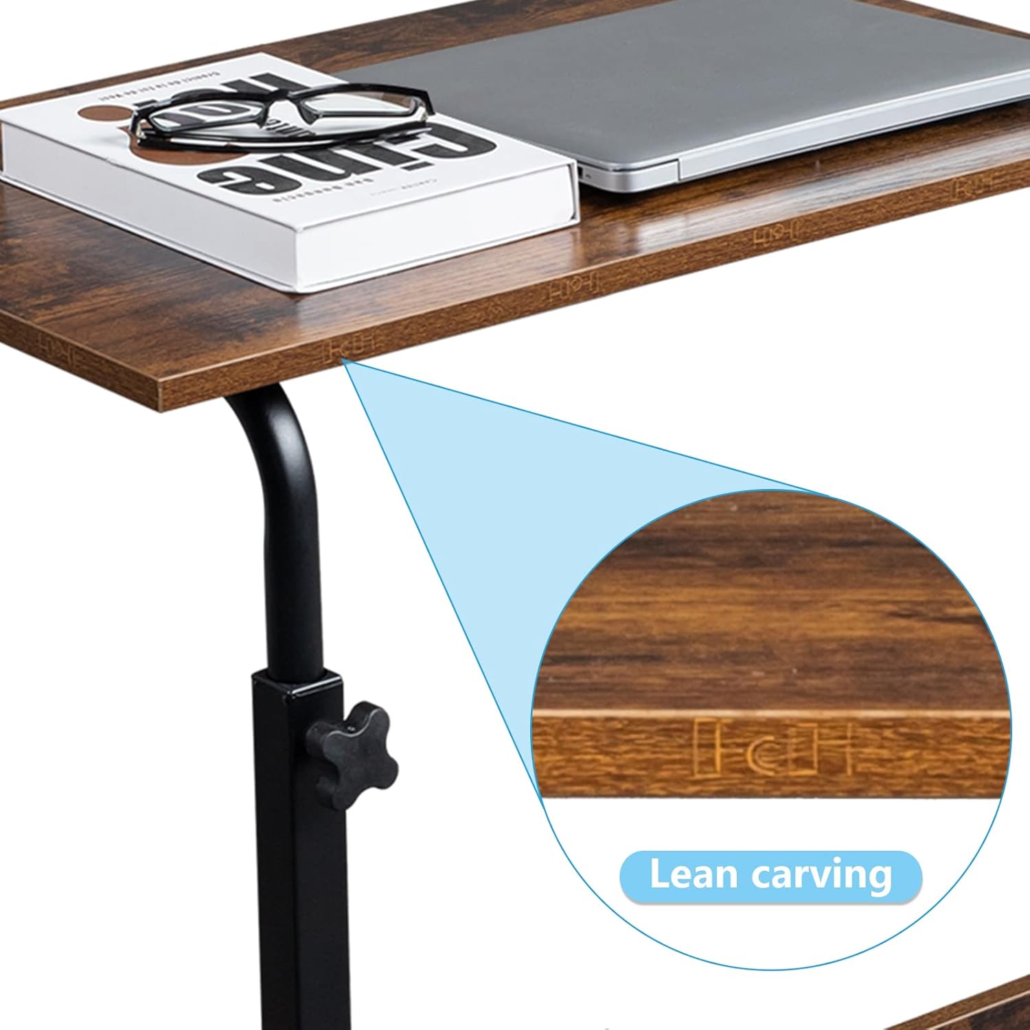 End Table,Mobile Side Table, Mobile Laptop Desk Cart, Adjustable Over Bed Table with Wheels for Sofa, Couch Deak for Sofa Laptop Coffee Snack, for Living room Bedroom, 23.62 x 15.74 x 27.16-37.79 in