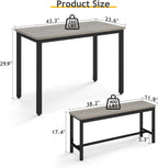 Rovibek 43" Dining Table Benches Set for 4, Modern Space Saving Kitchen Table Chairs & Adjustable Feet Breakfast Table 2 Benches, Wooden Industrial Style Farmhouse, Light Grey