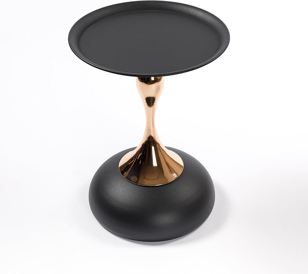 15.7" Round Side Table Gold Metal Pedestal, Hourglass Mermaid Tail Art Deco End Table, Modern Minimalist Accent Drink Martini Table for Small Spaces, Living Room Apartment Cafe (Black)