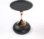 15.7" Round Side Table Gold Metal Pedestal, Hourglass Mermaid Tail Art Deco End Table, Modern Minimalist Accent Drink Martini Table for Small Spaces, Living Room Apartment Cafe (Black)
