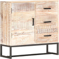 White Solid Acacia Wood Sideboard with Powder-Coated Steel Frame, 4 Storage Compartments for Living Room Dining Room Hallway Organization, Retro Style Furniture with Unique