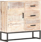 White Solid Acacia Wood Sideboard with Powder-Coated Steel Frame, 4 Storage Compartments for Living Room Dining Room Hallway Organization, Retro Style Furniture with Unique