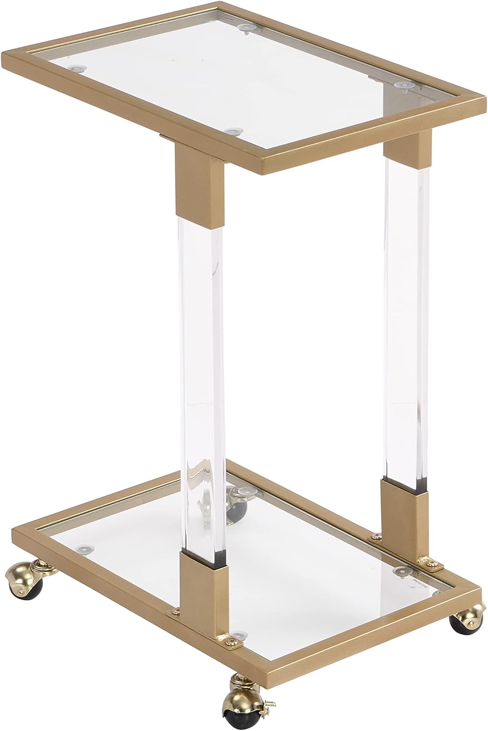 Golden Glass Side Table, Acrylic Sofa Table, Glass Top C Shape Table with Metal Base for Living Room, Bedroom, Balcony Home and Office (Gold)