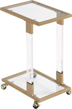 Golden Glass Side Table, Acrylic Sofa Table, Glass Top C Shape Table with Metal Base for Living Room, Bedroom, Balcony Home and Office (Gold)