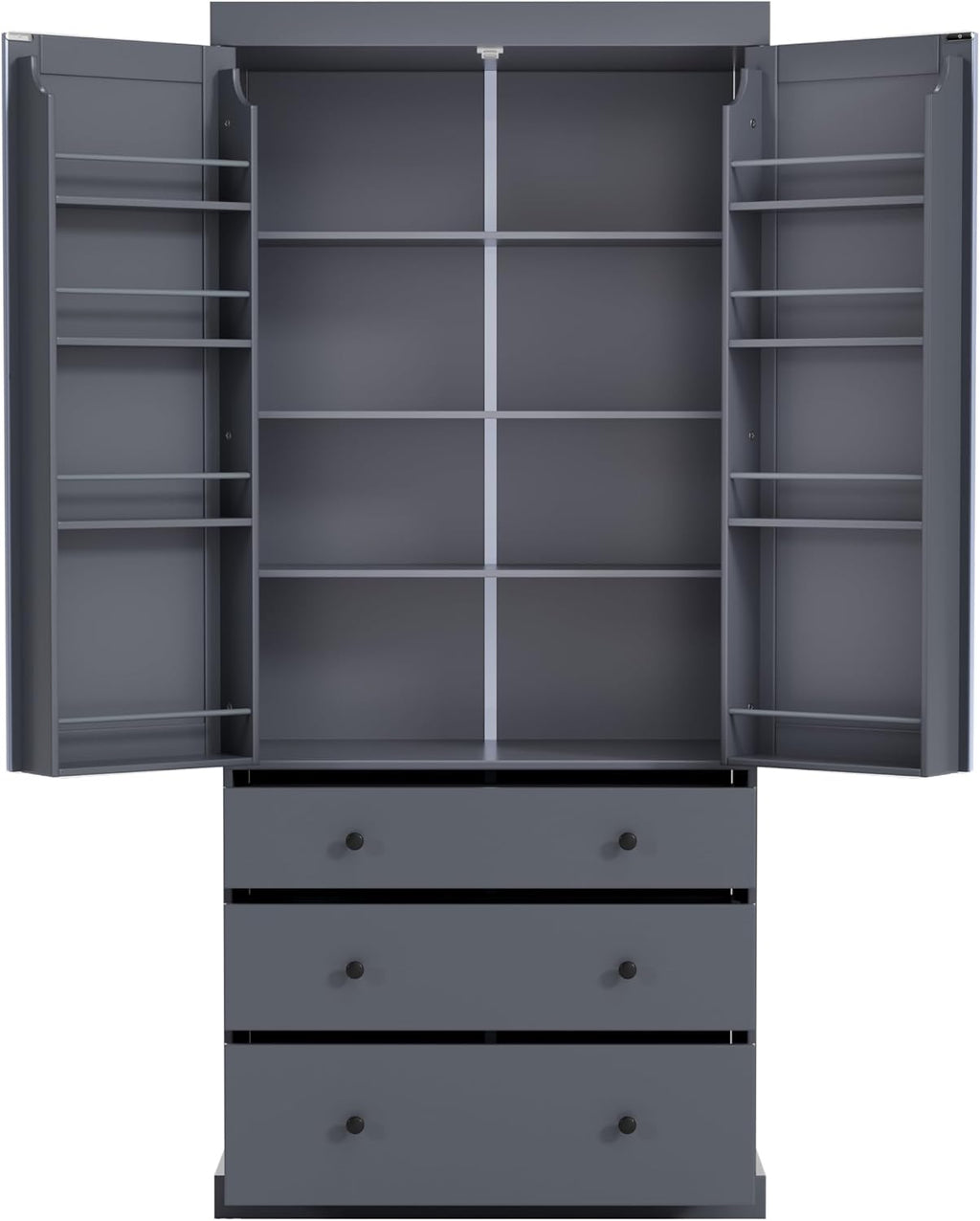 77" Farmhouse Kitchen Pantry Cabinet with Adjustable Shelves, 8 Door Racks & 3 Drawers - Freestanding Storage Cabinet for Kitchen/Dining Room (Green)