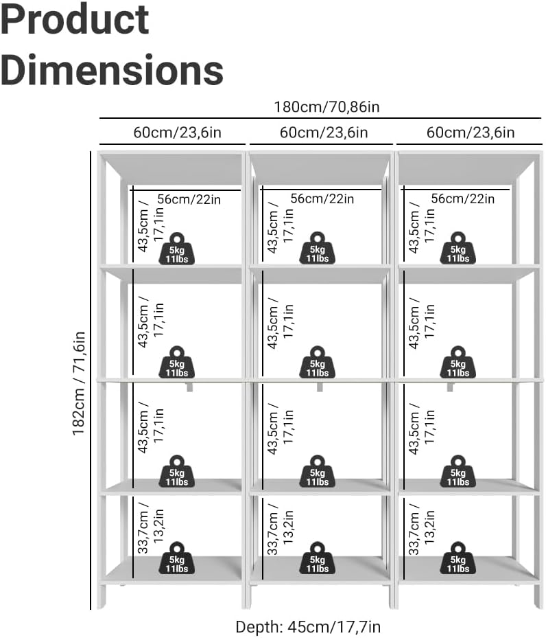 Madesa Kitchen Pantry Storage Rack with 15 Open Shelves 70" L Multiuse Modular Cabinet for Kitchen Organization (White)