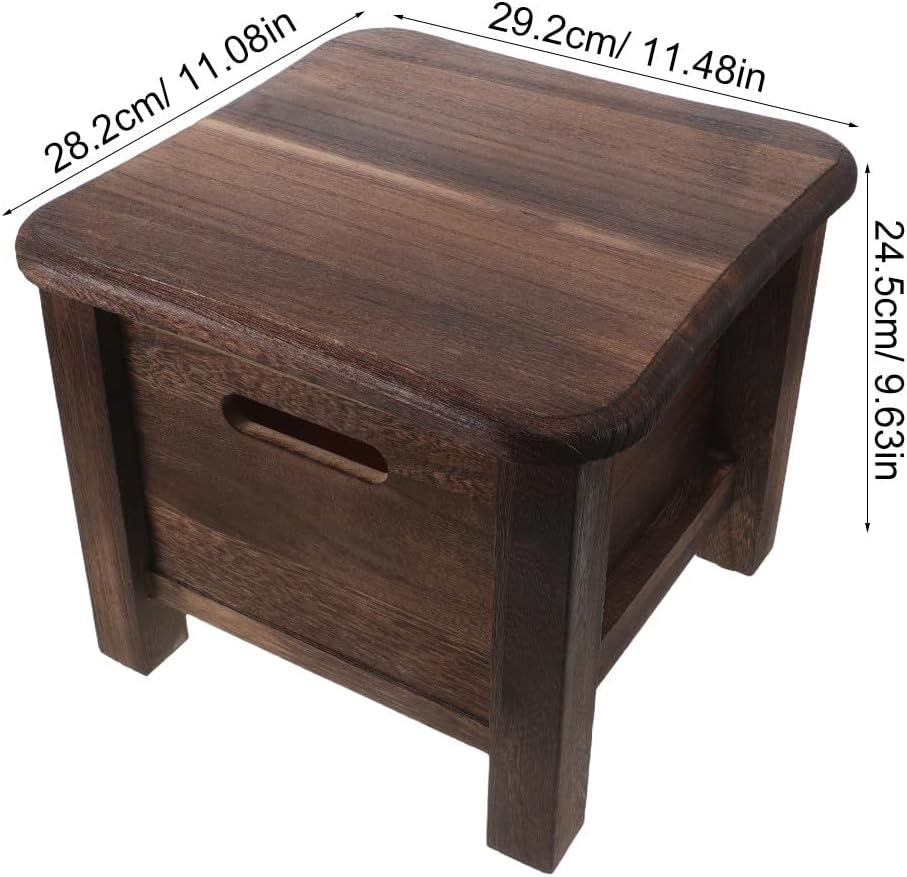 Ottoman with Storage - Wooden Storage Stool with Basket - Rounded Edges Footrest Bench for Toys - Space Saving for Living Room, Playroom, Classroom