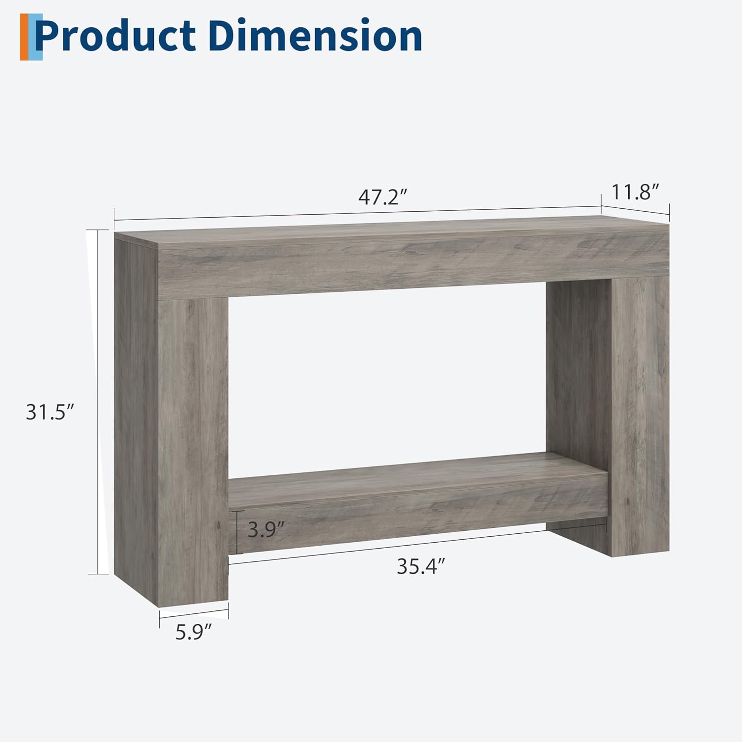 Garvee Farmhouse Console Table for Living Room, Long Console Table for Entryway, 2-Tier Large Sofa Table with Storage, Entryway Entry Table for Entrance, Hallway, Grey, 47"