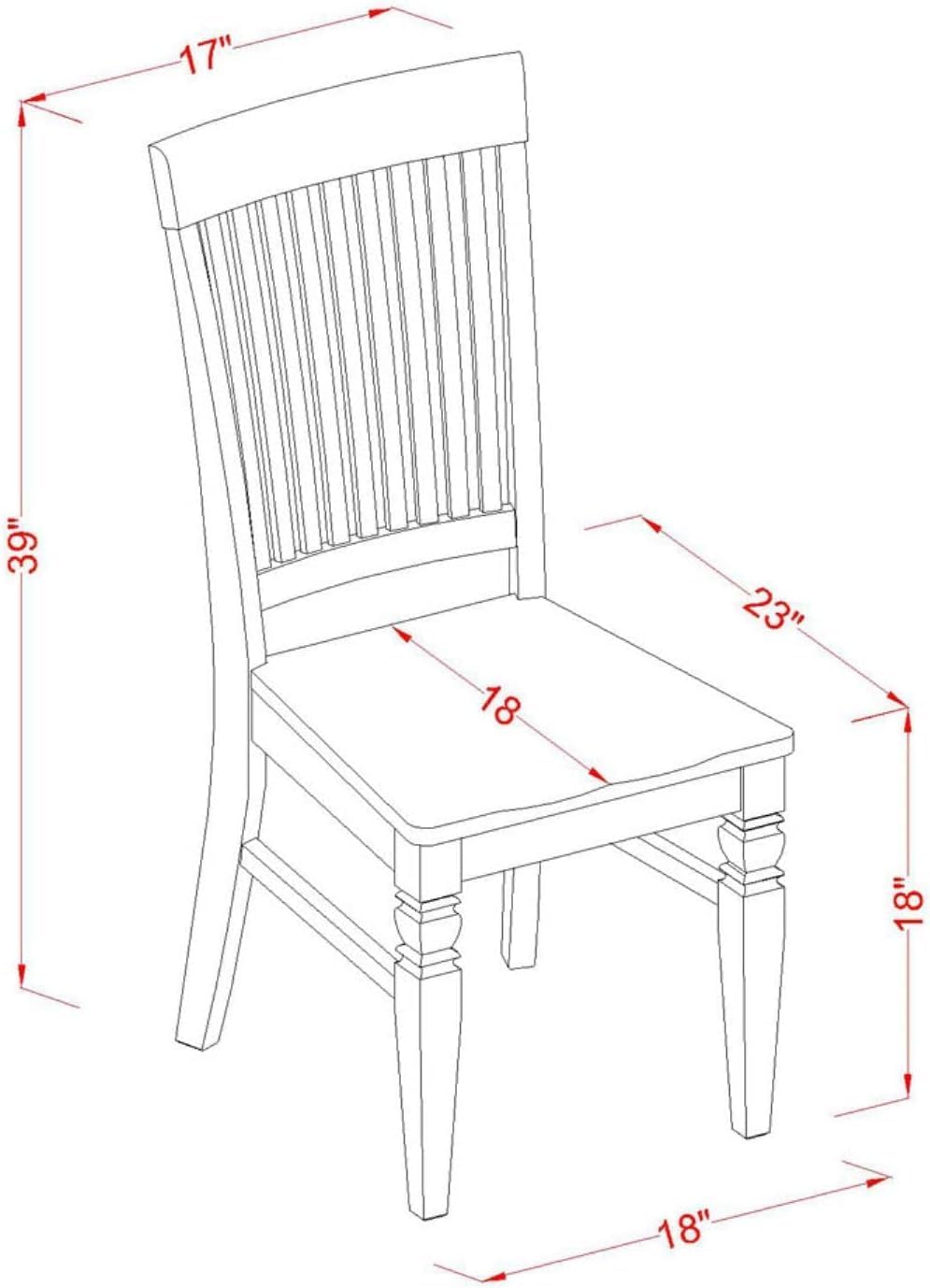 East West Furniture WEC-BLK-W Weston Dining Chairs - Slat Back Wood Seat Kitchen Chairs, Set of 2, Black