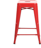 Buschman Metal Bar Stools 24" Counter Height, Indoor/Outdoor and Stackable, Set of 4 (Red)