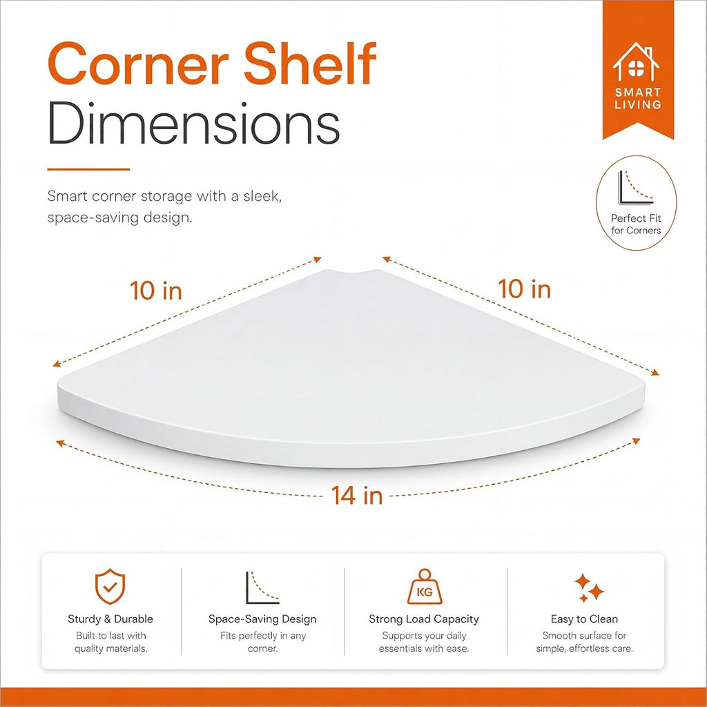 4 Pcs White Corner Floating Shelves for Wall with Cord Hole 10 Inch Rounded Corner Curved Hanging Shelves for Cable Box, Speaker, TV Cords, Books, Plants
