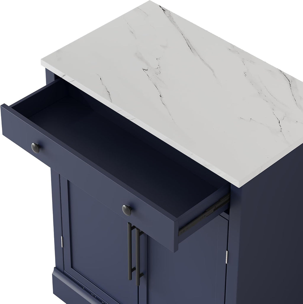 SOFTSEA Modern Freestanding Kitchen Pantry with 2 Door Shelves, Sideboard Buffet Cabinet with Drawer, Coffee Bar Cabinet with 2 Adjustable Shelves for Dining Kitchen Living Room, Set of 2, Blue