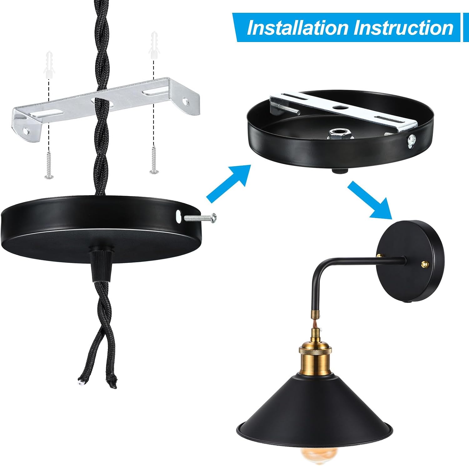 PATIKIL 110mm Ceiling Light Plate Kit, 2 Set Light Fixture Mounting Bracket Plate Steel Crossbar for Home Office Pendant Wall Light, with Screw Washer Nut