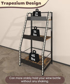 3-Tier Liquor Stand for Home Bar, Trapezoid Freestanding Whisky Bottle Holder with Fences, Stepped Versatile Liquor Bottle Display Shelf, Corner Floor Bar Stand for Liquor Storage, Black