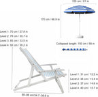 Kids Lounge Chair Outdoor, Kids Lounge Chair, Removable Striped Fabric Cushions, Outdoor Folding Deck Chair with Parasol, Portable & Lightweight for Backyard, Poolside(Blue)