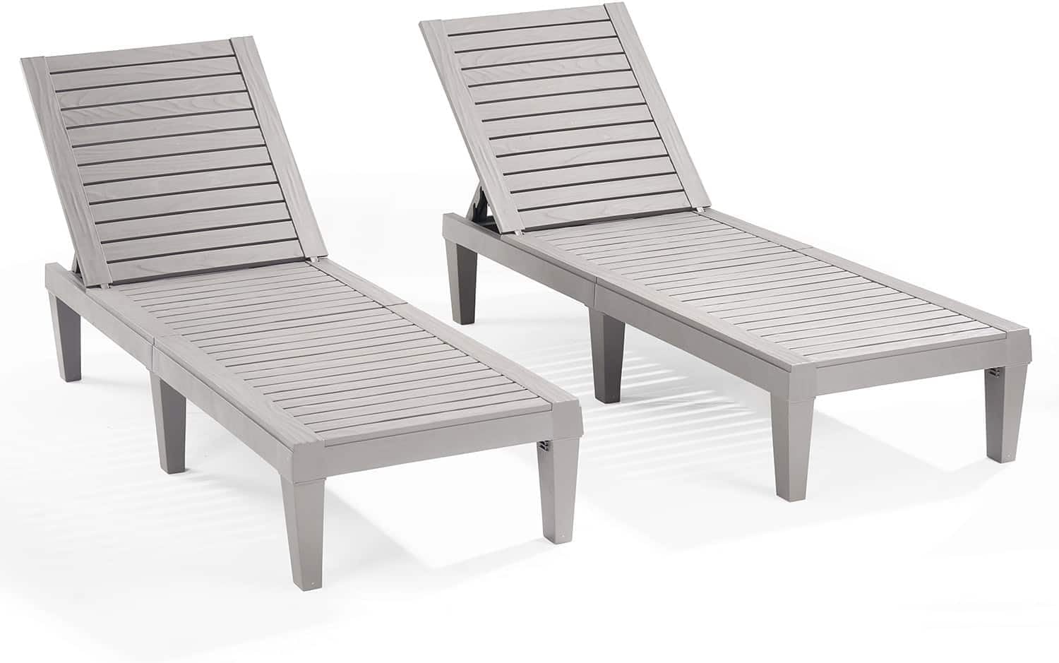 Nestl Sun Tanning Chair - Light Grey Chaise Lounge Chair Outdoor, Lightweight Pool Lounge Chairs Set of 2, Adjustable 5-Position Reclining Lawn Chair, Waterproof Beach Outdoor Lounge Chairs