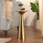 Modern White Marble Top Accent Drink Table with Brushed Gold Nickel Pedestal Base, Boho Circle Table, Decorative End Table, Use as Small Plant Stand for Living Room, Bedroom, or Entryway,Assembled