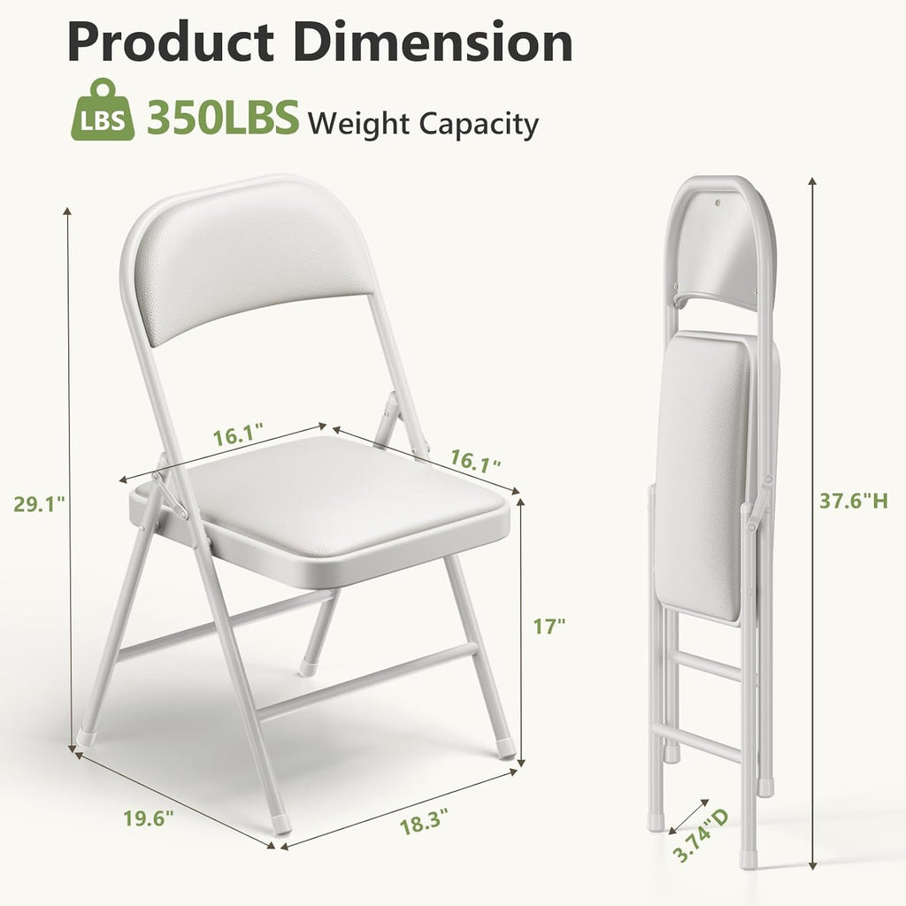 Folding Dining Chairs Set of 4 - Modern PU Leather Folding Chairs with Cushion Seat & Back Metal Legs Kitchen Chairs Folding Chair Set for Kitchen/Living Room/Bedroom/Parties (White)