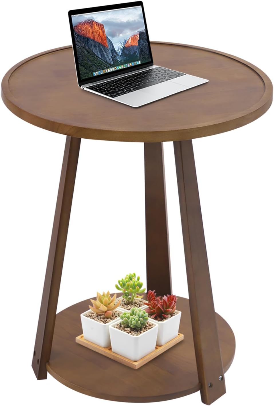 2-Tier Round Side Table - 20in Modern Solid Wood Small Round Table End Table for Small Spaces, Living Room, Bedroom