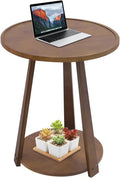 2-Tier Round Side Table - 20in Modern Solid Wood Small Round Table End Table for Small Spaces, Living Room, Bedroom
