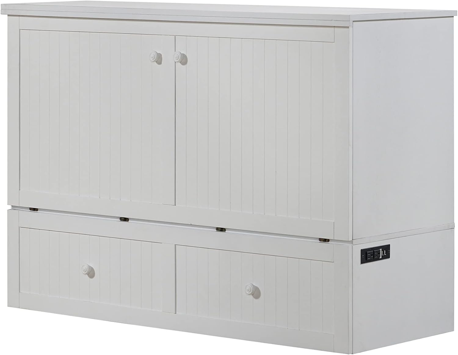 Mega Solutions Murphybedz Tuscany Murphy Cabinet Chest Bed with Charging Station 6 Inch (White, Queen)