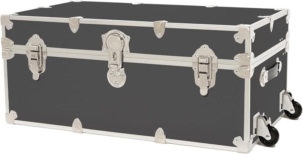 Rhino Classic Large Trunk with Wheels for Camp & College, Footlocker Chest | 32"L x 18"W x 14"H, 1500+ lb Capacity, Baltic Birch Plywood, Nickel Plated Steel, Lockable