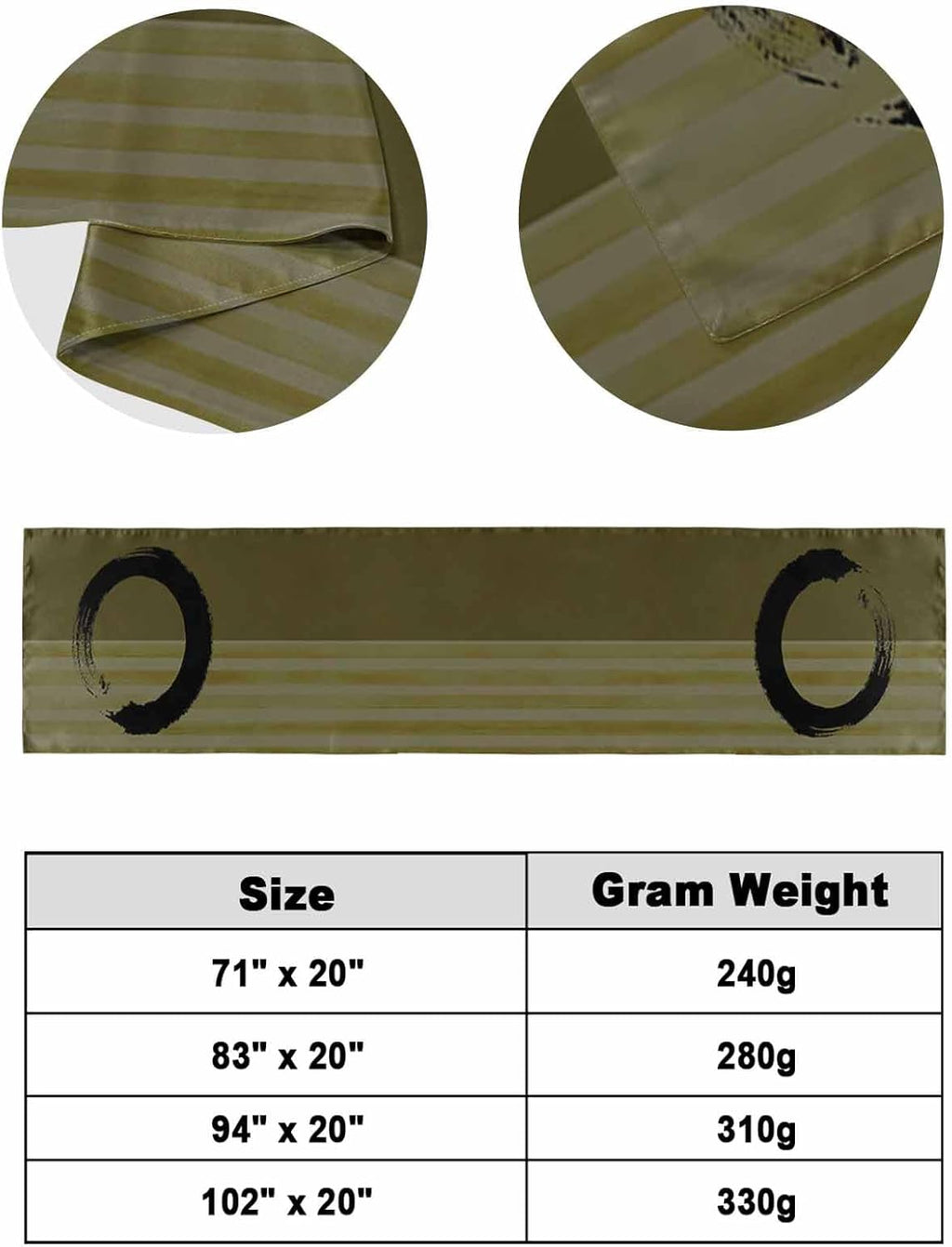 Bed Runner for King Size, Olive Green Striped Decorative Scarf Throws for Foot of Bed, Black Geometric Vintage Stripes Ombre Luxury Bedding Protector Slipcover Bedrunners for Hotel/Home, 94 x 20 Inch