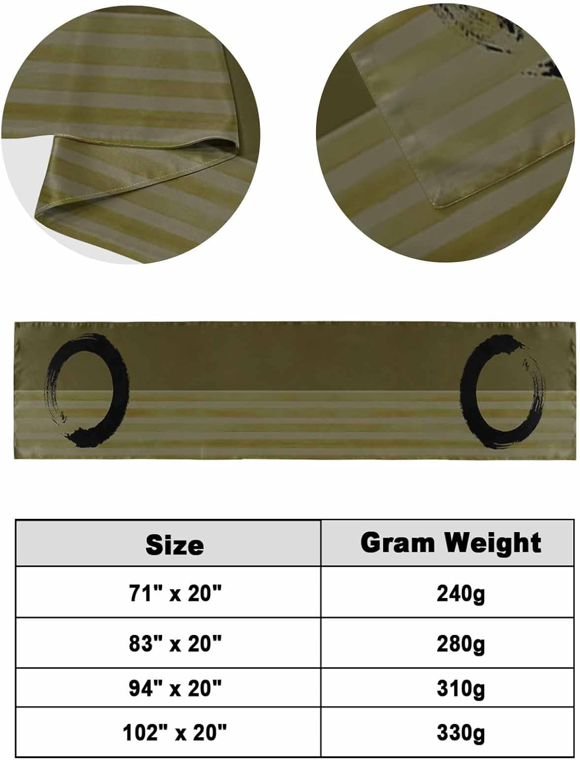 Bed Runner for King Size, Olive Green Striped Decorative Scarf Throws for Foot of Bed, Black Geometric Vintage Stripes Ombre Luxury Bedding Protector Slipcover Bedrunners for Hotel/Home, 94 x 20 Inch