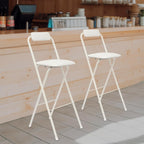 2-Pack White Folding Bar Chairs - 75cm Seat Height, Perfect for Any Space! Tall, Portable & Easy to Store. Great for Parties, Gardens & Home. Get Seating Sorted in a Snap!