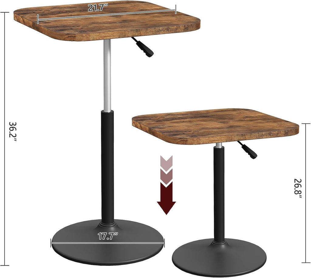 MAHANCRIS Bar Table, Height-Adjustable Pub Table 26.8-36.2 Inches, Cocktail Tables with Base, Counter Height Table for Small Space, Easy to Assemble, Rustic Brown and Black BTHR5501