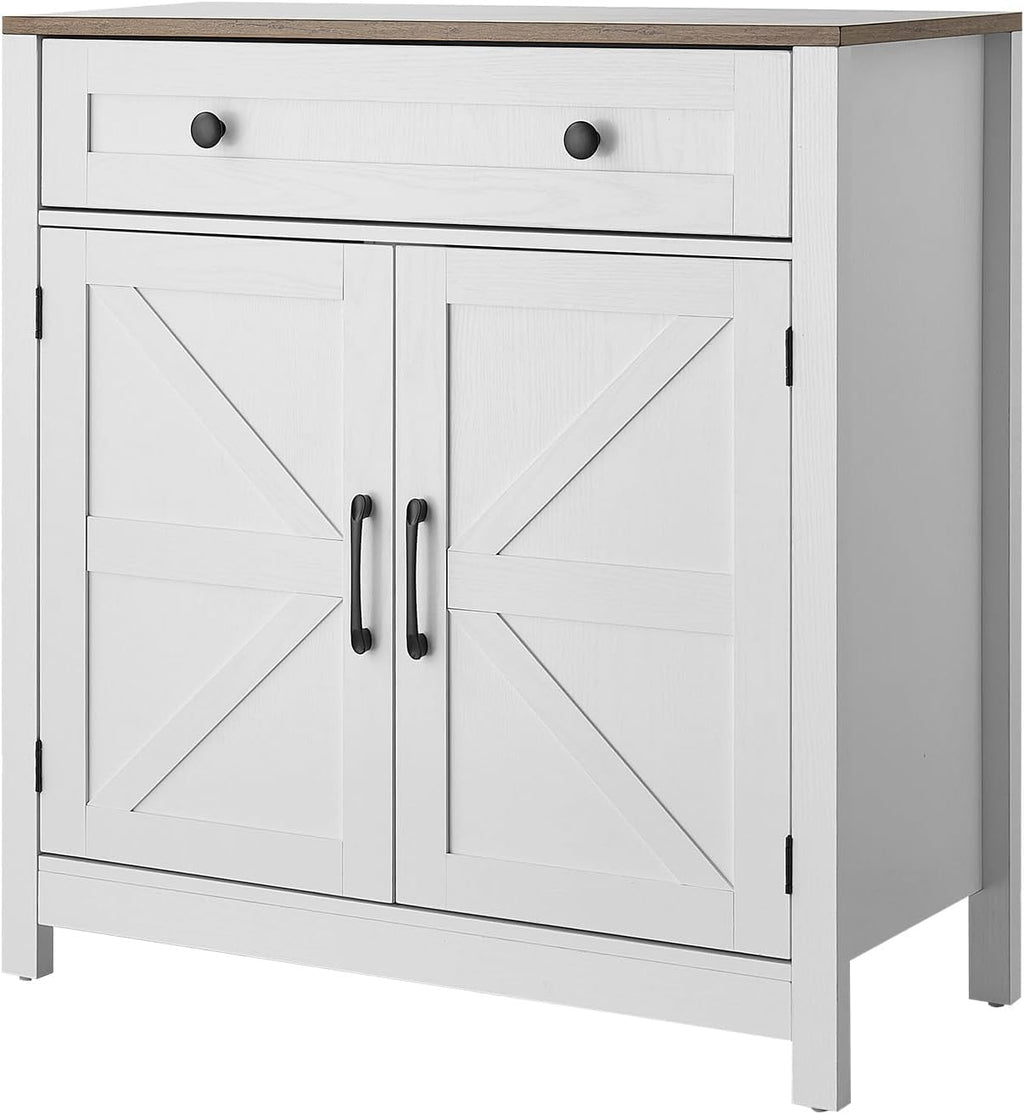 VEVOR Buffet Cabinet, Farmhouse Sideboard Cabinet with Drawer, 30" Coffee Bar Cabinet with Adjustable Shelves & 2 Barn Door, Sideboard Buffet Station for Living Room, Entryway, Kitchen, White