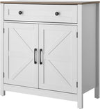VEVOR Buffet Cabinet, Farmhouse Sideboard Cabinet with Drawer, 30" Coffee Bar Cabinet with Adjustable Shelves & 2 Barn Door, Sideboard Buffet Station for Living Room, Entryway, Kitchen, White