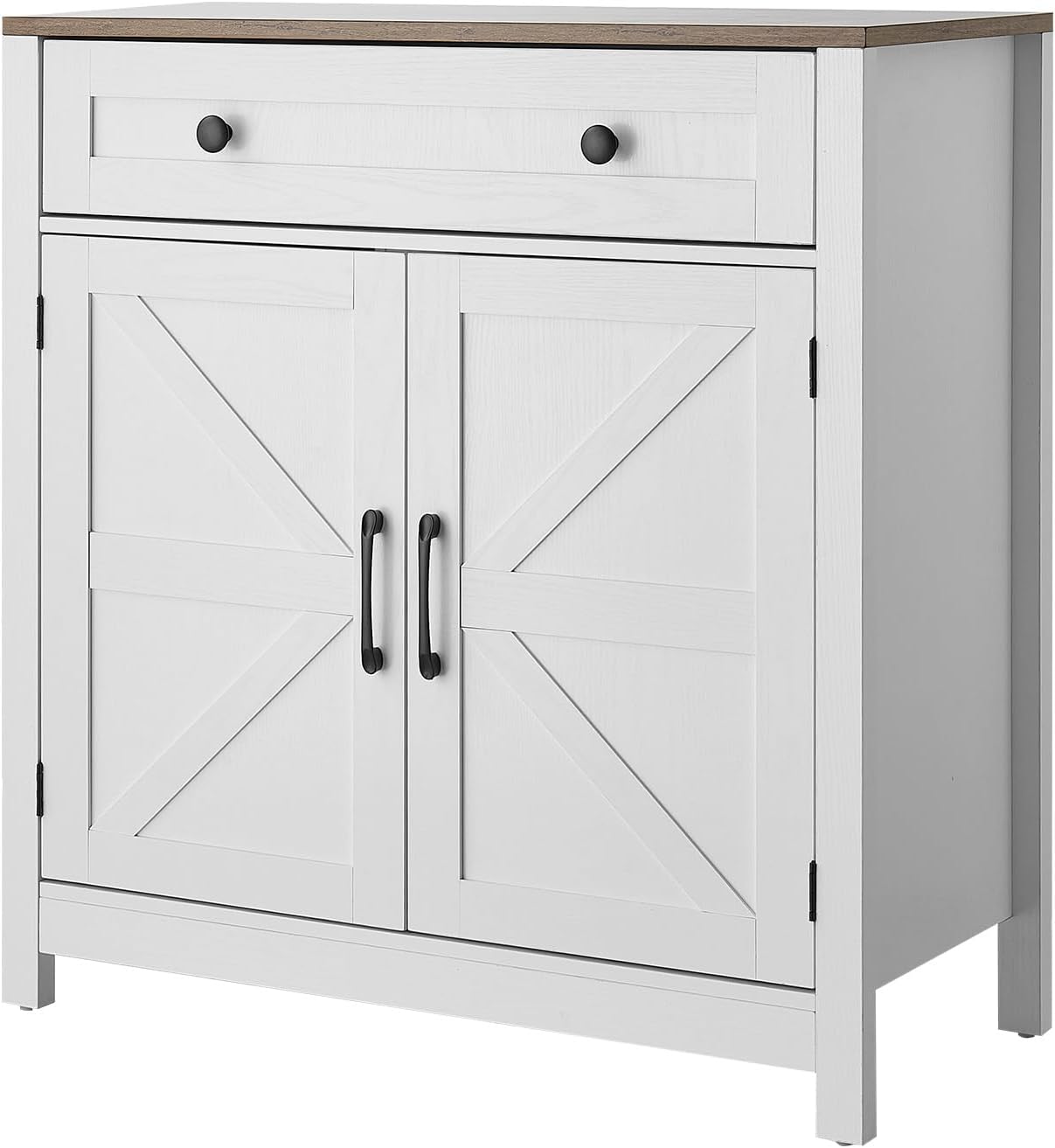 VEVOR Buffet Cabinet, Farmhouse Sideboard Cabinet with Drawer, 30" Coffee Bar Cabinet with Adjustable Shelves & 2 Barn Door, Sideboard Buffet Station for Living Room, Entryway, Kitchen, White