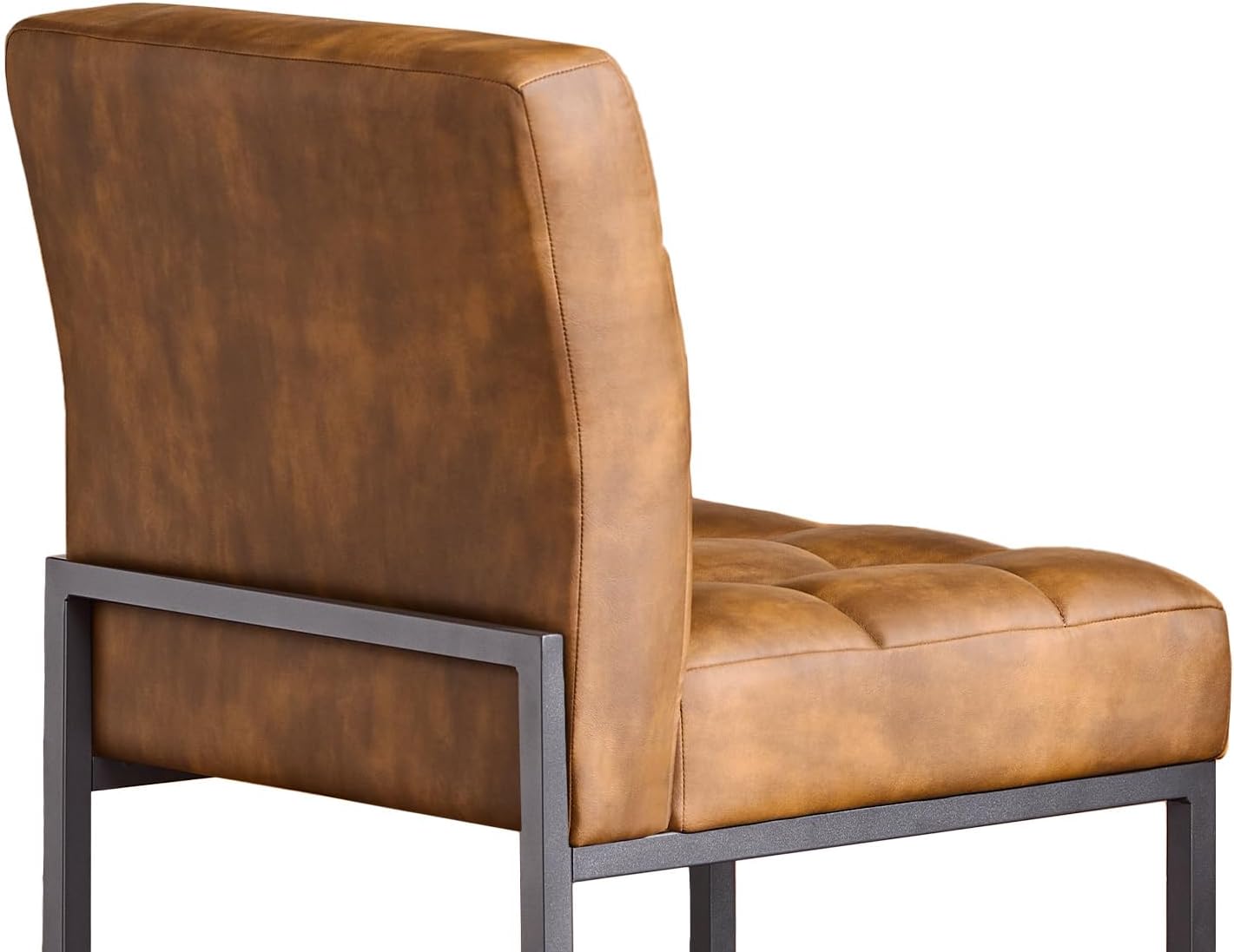 GrandNoor Coffee Faux Leather Dining Chairs Set of 4, Mid-Century Modern Dining Room Chairs with Armless, Checkered Kitchen Chair with Metal Legs