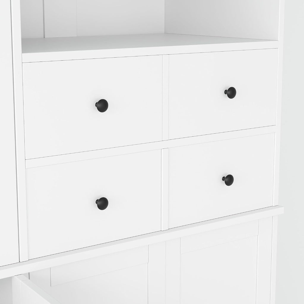 75in Tall Kitchen Pantry Cabinets with Drawers, Large Pantry Storage Cabinet with Adjustable Shelves & Doors, Freestanding Pantry Cabinet Cupboard for Dining Room Living Room (White, 75in)